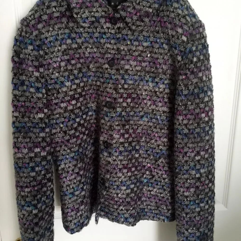 Revue 8 Multclrd Acrylic Wool Mohair Knitted Lngslvs Lined Button Up Women's